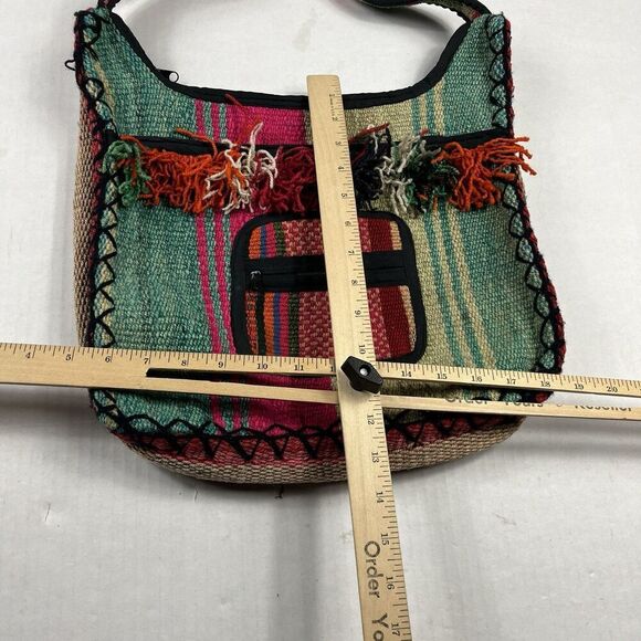 Boho Fringed Woven Crossbody Purse Tribal Festival Bag Multicolor Southwest - Picture 4 of 12